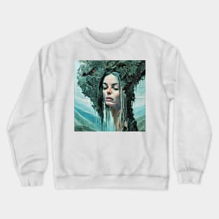 Optical illusion of portrait of pretty young woman and some nature Crewneck Sweatshirt